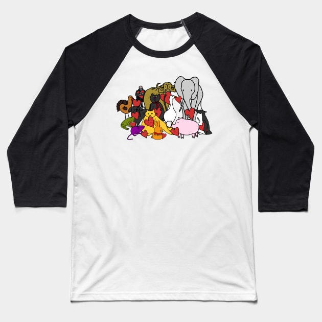 Animals with Love Hearts and Hidden Bernie Sanders on Valentines Day Baseball T-Shirt by ellenhenryart